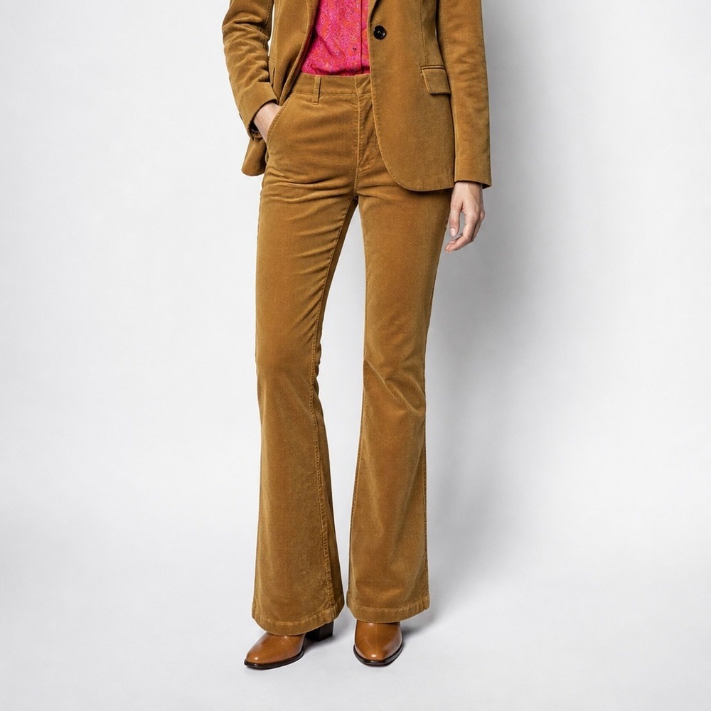 Zadig & Voltaire Pistol Velvet Pants Women's Medium Brown Straight Leg Parisian